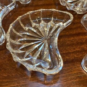 Pretty Cut Glass Pressed Glass Half-Moon Jewelry Trinket Tray  Serving Dish .